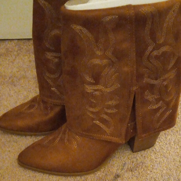 No Boundaries Shoes - No Boundaries Brown Heeled Boots with Western Stitching